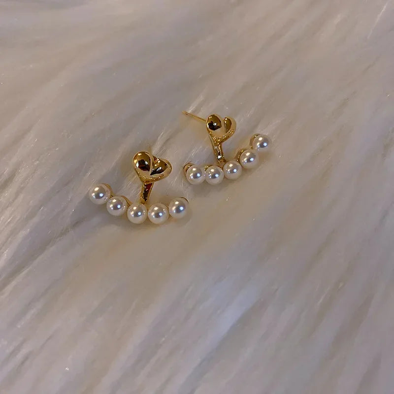 Brincos de pérolas  redondos de coração, brincos elegantes de amor para festa, casamento, joias para presente.