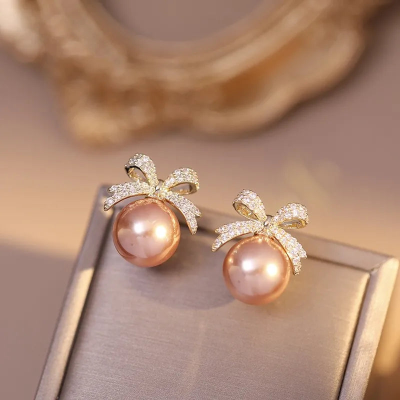 Brincos de pérolas brilhantes com strass, joias leves e luxuosas da moda, presentes para mulheres, casamento e aniversário