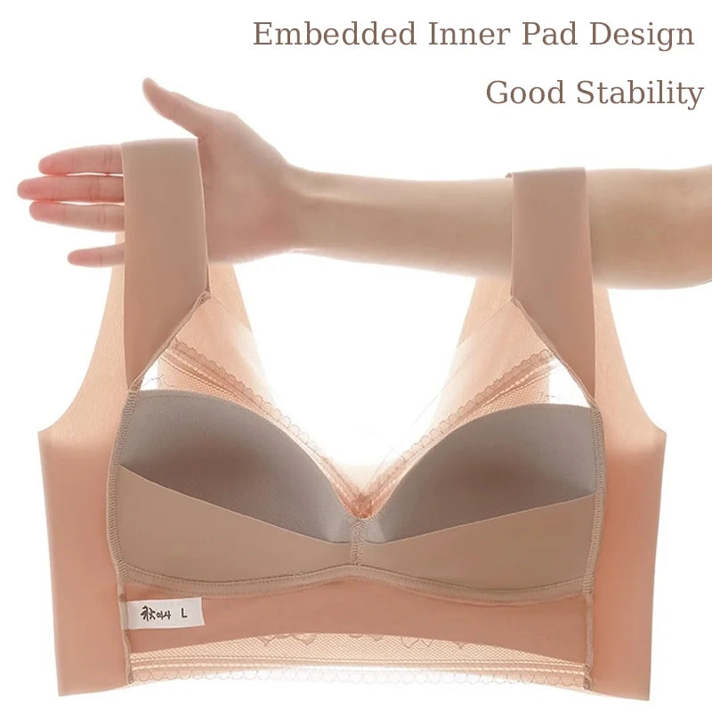 Sutiã de renda feminino, push up, de seda gelada, com decote profundo,  plus size,  com bojo.