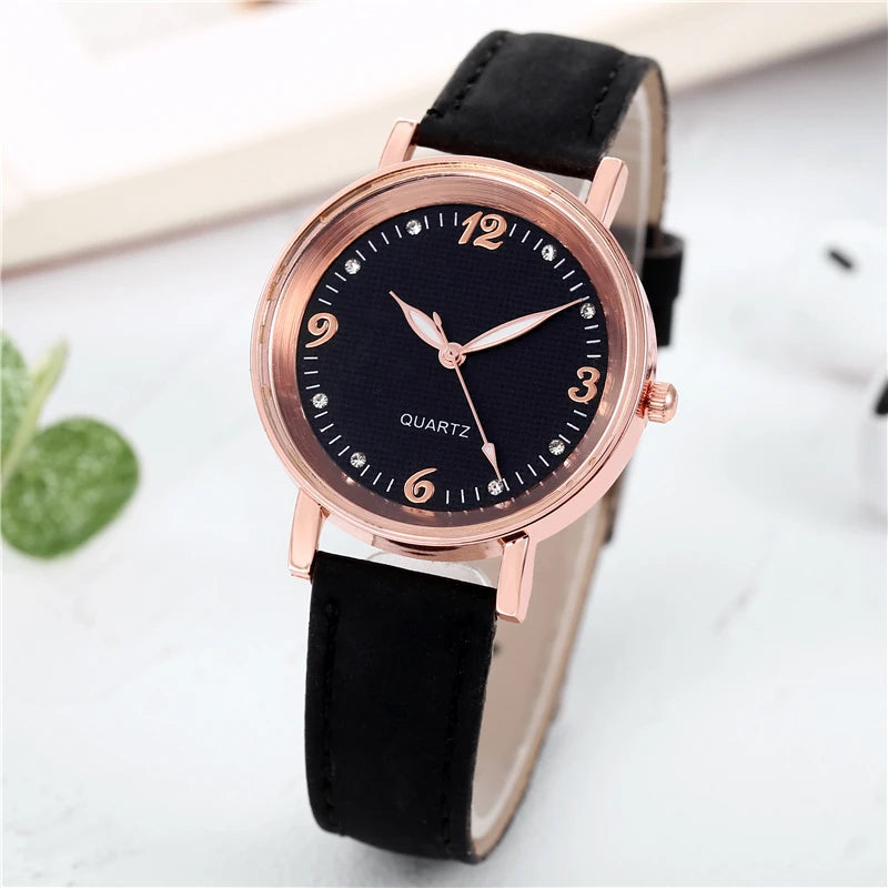 Relógio feminino casual árabe pulseira de couro, analógico quartzo.