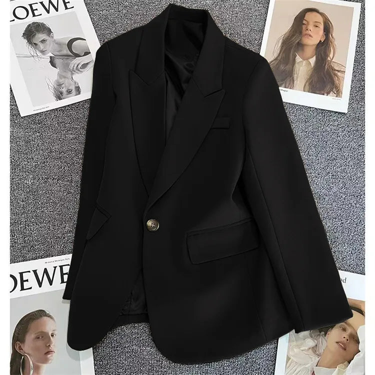 Blazer feminino primavera, outono comprimento longo, terno elegante.