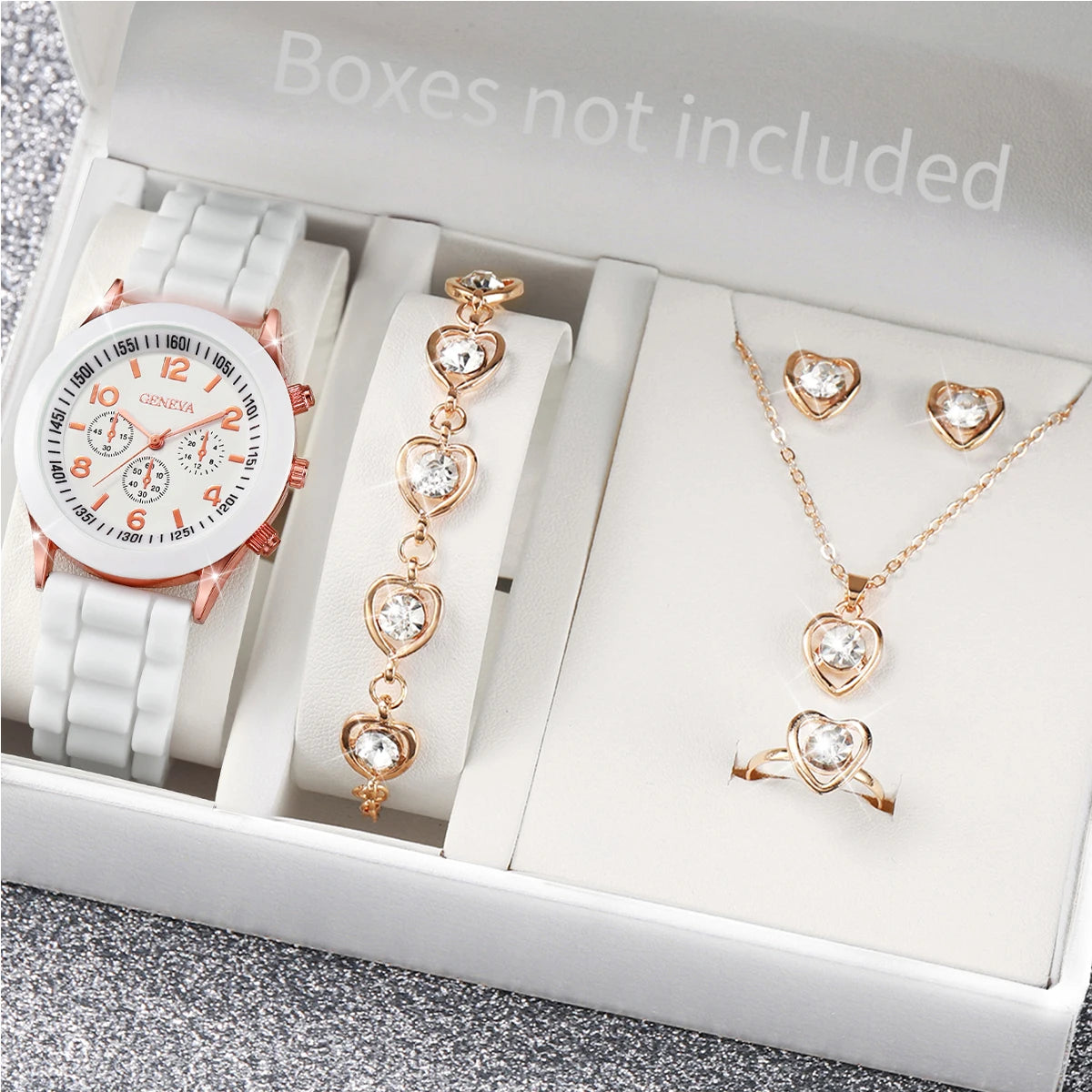 Relógio feminino com pulseira de silicone, 5/6 peças, relógios de quartzo, pulseira colar e par de brincos