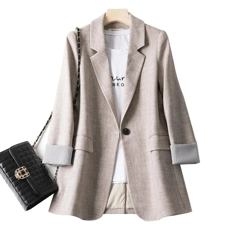 Blazer casual feminino de manga comprida xadrez  moda feminina, blazer de escritório.