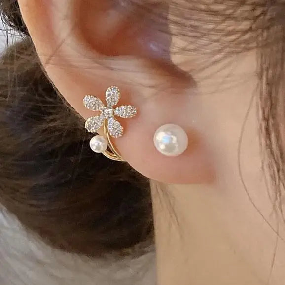 Brincos de flores verdes para moda feminina com folhas de zircônia de luxo.