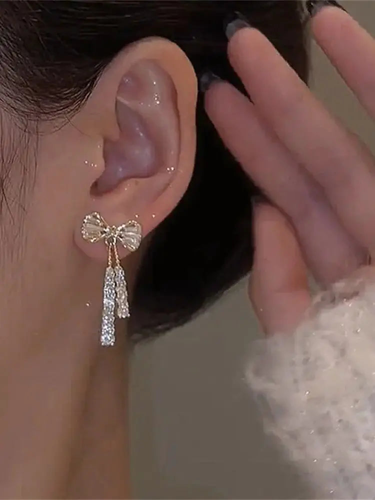 Brincos de zircônia da moda, brincos de borla de cristal acrílico  modelo laço, acessórios para presentes