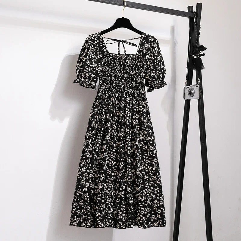 Vestidos  primavera, verão moda feminina, cintura elástica, manga curta, casual.