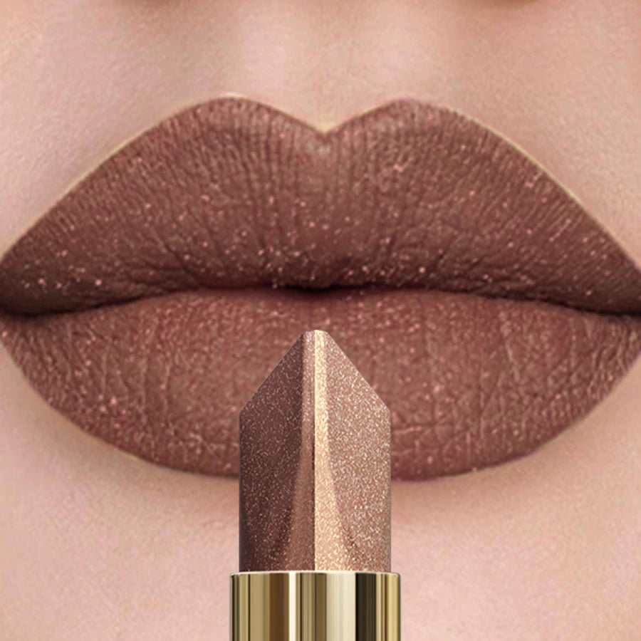 Batom brilhante metálico bicolor fosco perolado, batom de longa duração, brilho labial.