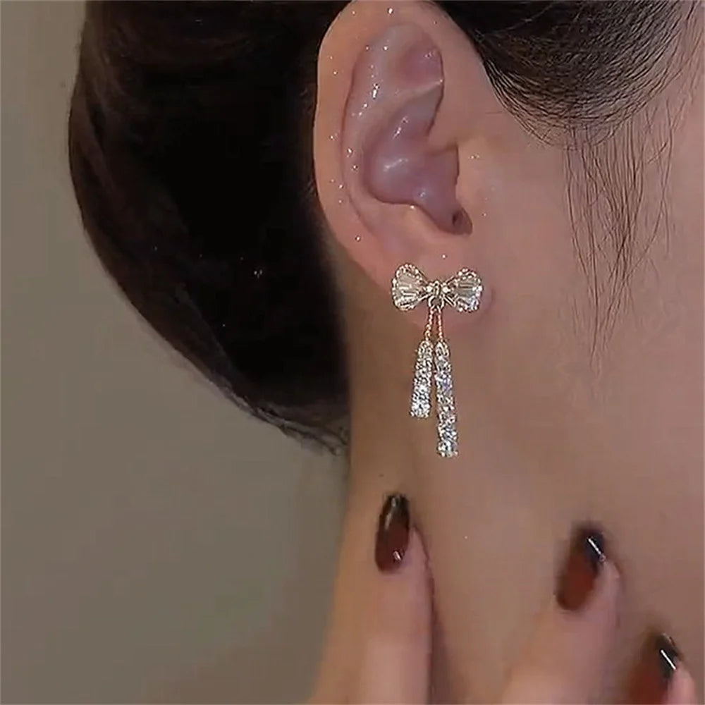 Brincos de zircônia da moda, brincos de borla de cristal acrílico  modelo laço, acessórios para presentes