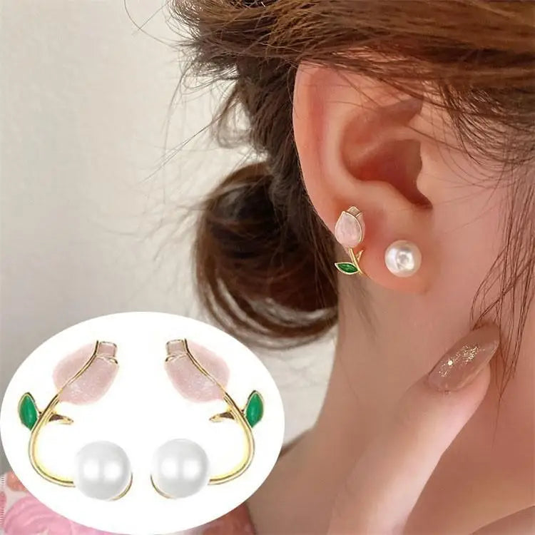 Brincos de flores verdes para moda feminina com folhas de zircônia de luxo.