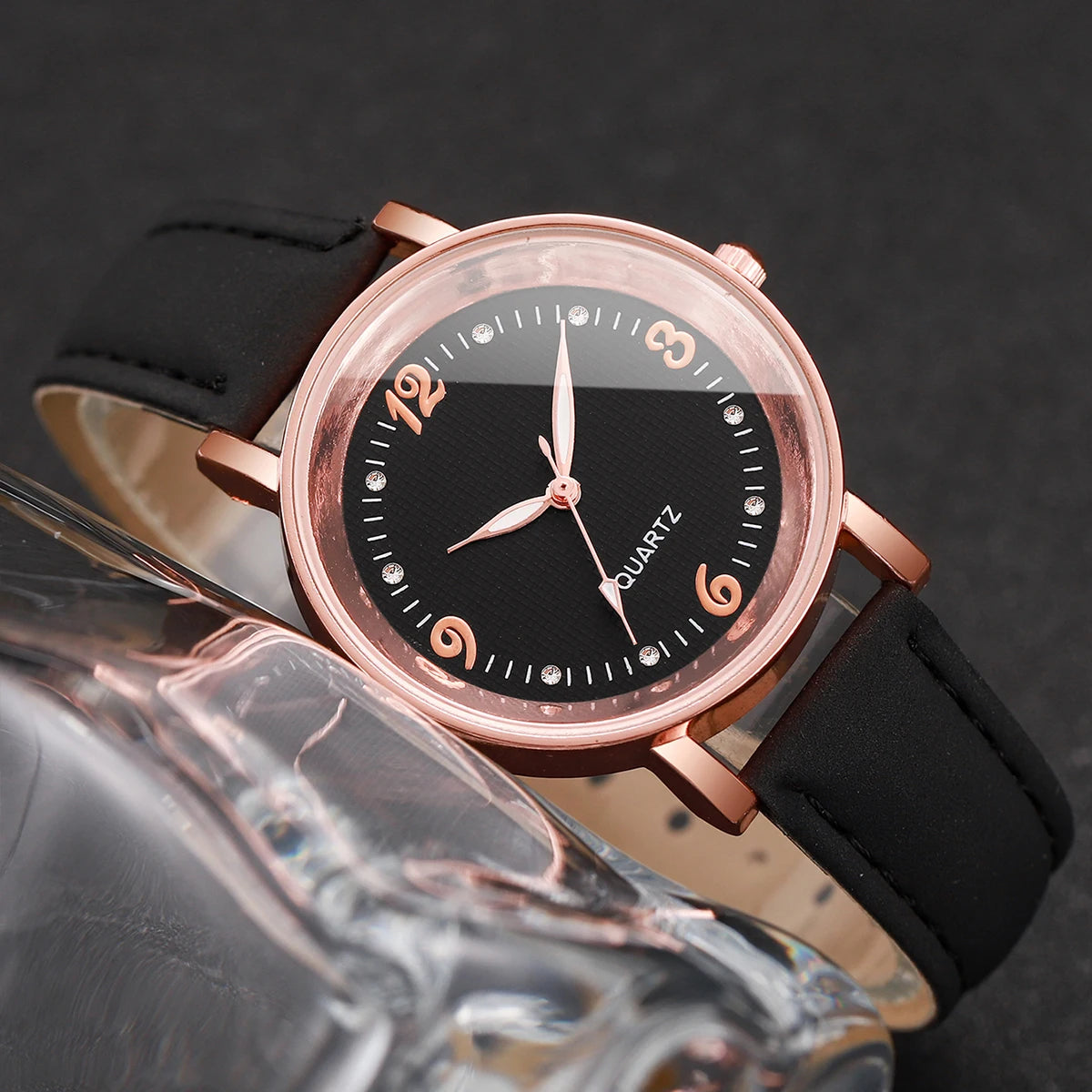 Relógio feminino casual árabe pulseira de couro, analógico quartzo.