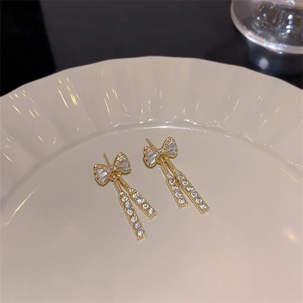 Brincos de zircônia da moda, brincos de borla de cristal acrílico  modelo laço, acessórios para presentes